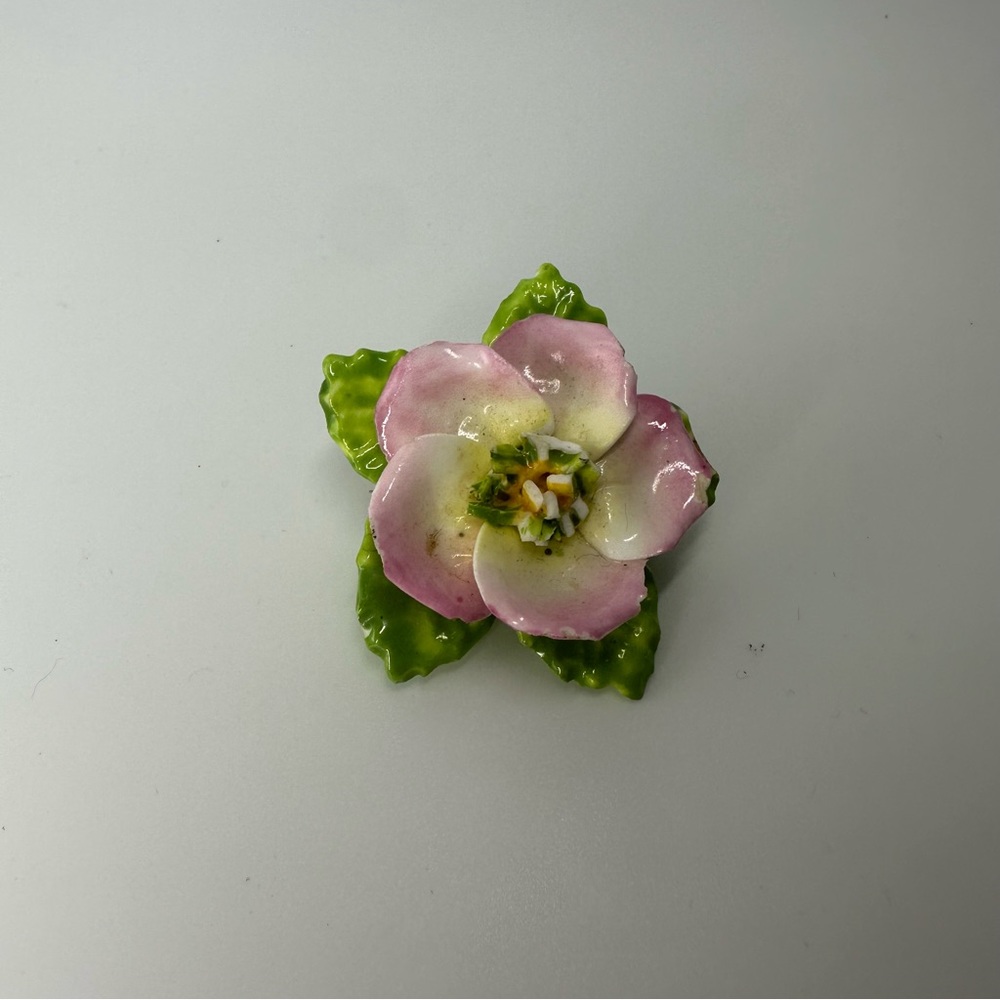 Vintage Dorothy Ann China Pink Flower Hand Painted Brooch Pin, Made in England